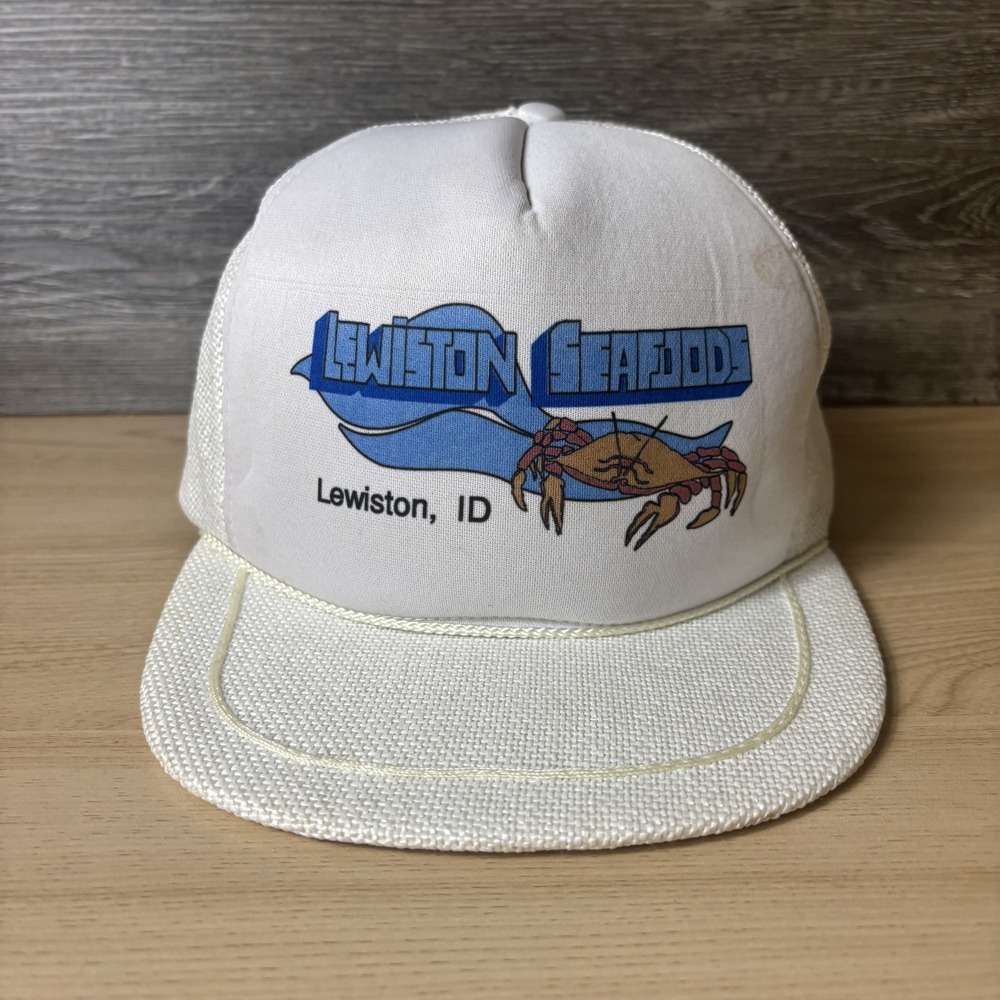Vintage Lewiston Seafoods Hat Cap Snap Back Mesh Trucker Crab Mens Idaho 80s